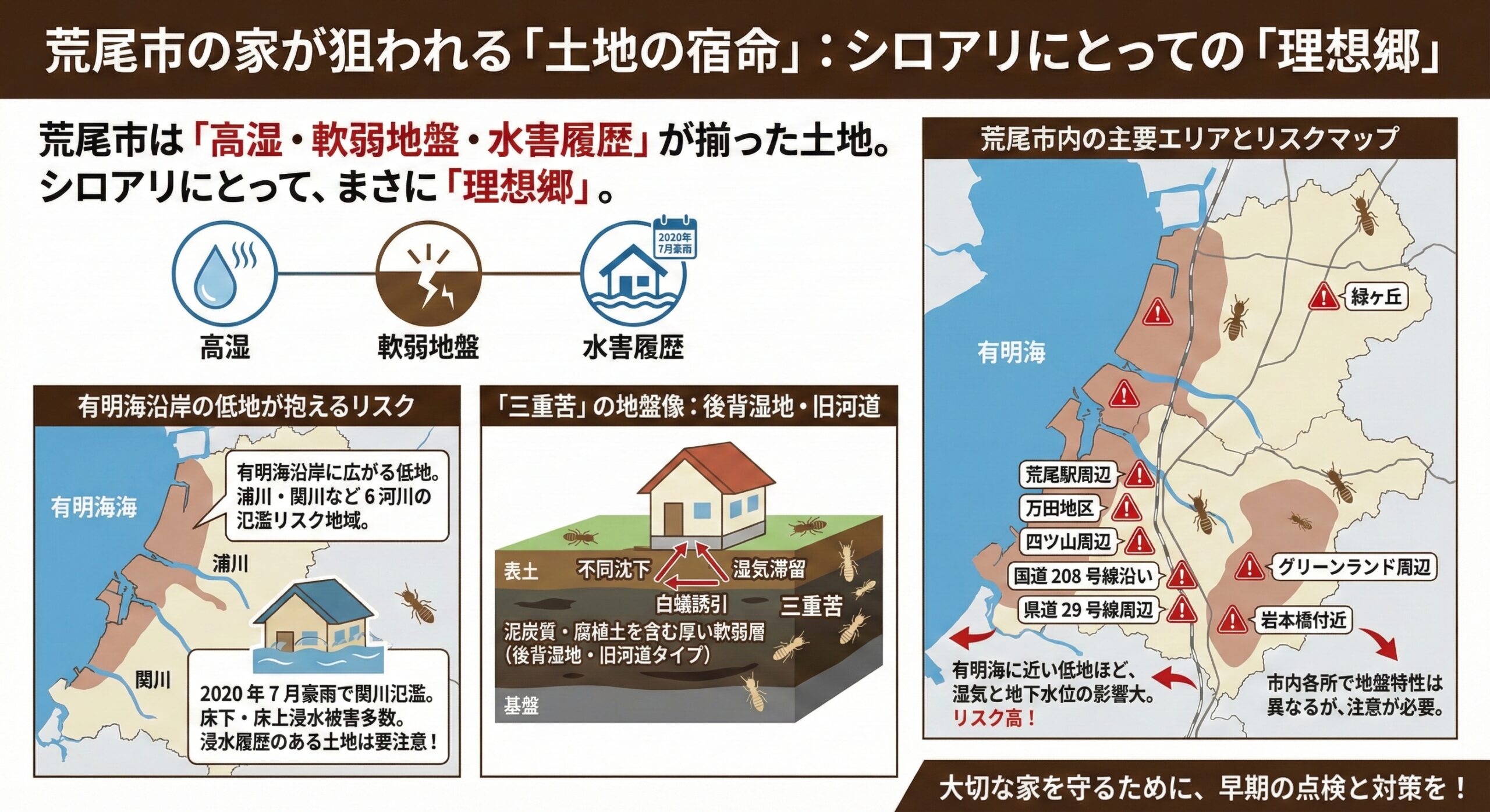 荒尾市の家が狙われる土地の宿命。シロアリにとっての理想郷